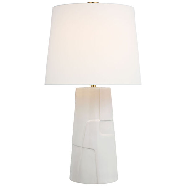 Braque Medium Debossed Table Lamp in Mixed White with Linen Shade by Barbara Barry, image 1