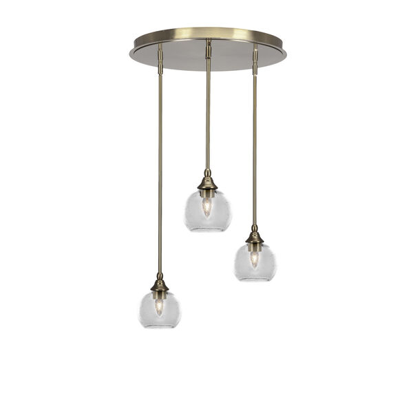 Empire New Age Brass Three-Light Cluster Pendalier with Five-Inch Clear Bubble Glass, image 1