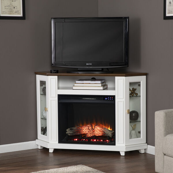 Dilvon White and brown Ecorner lectric Media Fireplace with Storage, image 1