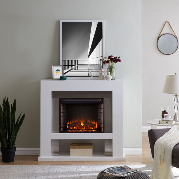 Lirrington White Stainless Steel Electric Fireplace, image 1