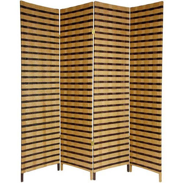Six Ft. Tall Two Tone Natural Fiber Room Divider Four Panel, Width - 17.75 Inches, image 1