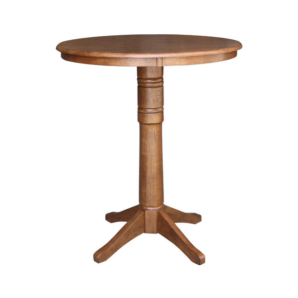 Distressed Oak 36-Inch Round Top Bar Height Pedestal Table, image 1