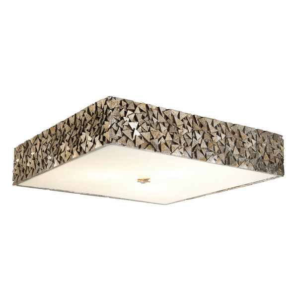 Mosaic Silver Leaf with Antique Three-Light Square Flush Mount, image 1