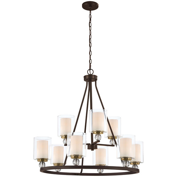 Studio 5 Painted Bronze with Natural Brushed Brass Nine-Light Chandelier, image 1