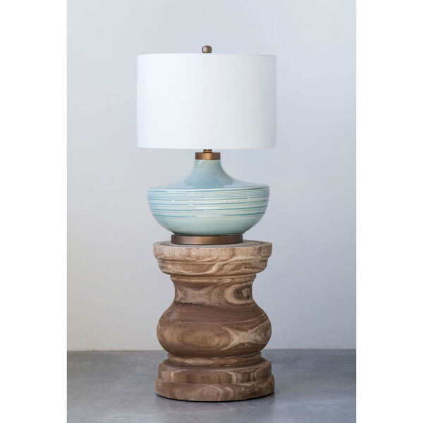 Shoreline Striped Aqua Ceramic Table Lamp with White Linen Shade, image 2