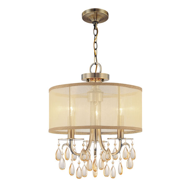 Hampton Antique Brass Three-Light Convertible Chandelier with Etruscan Smooth Oyster Crystal, image 3