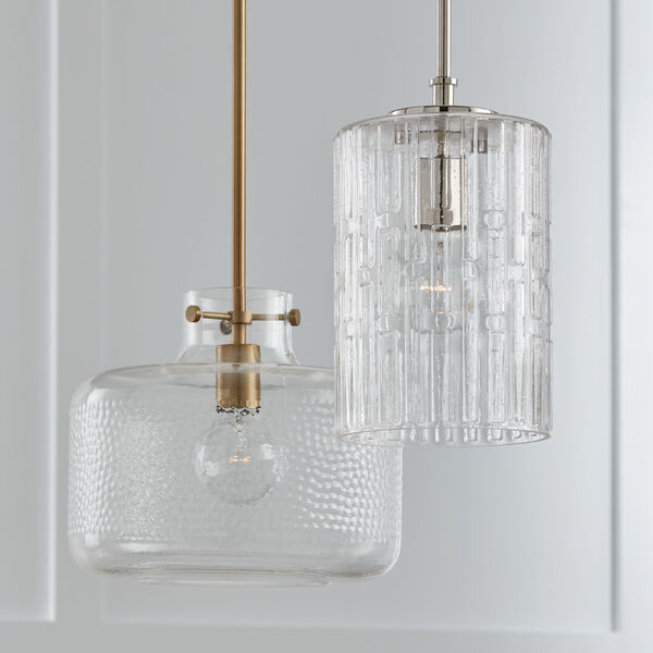 Brighton Aged Brass One-Light Pendant with Clear Pebbled Glass, image 5