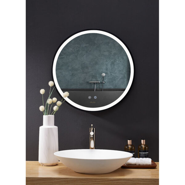 Cirque Black 30-Inch Round LED Framed Mirror with Defogger and Dimmer, image 1