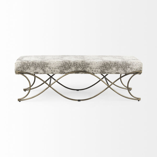 Ayla Light and Dark Gray and Antique Gold Bench, image 2