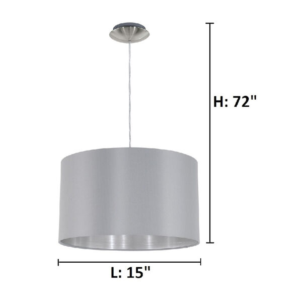 Maserlo Satin Nickel One-Light Pendant with Gray Silver Shade, image 2