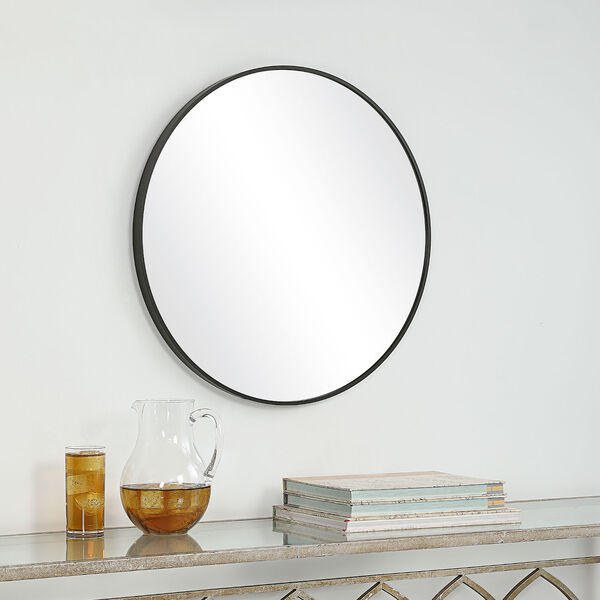 Linden Black Satin 24-inch Round Wall Mirror, image 4