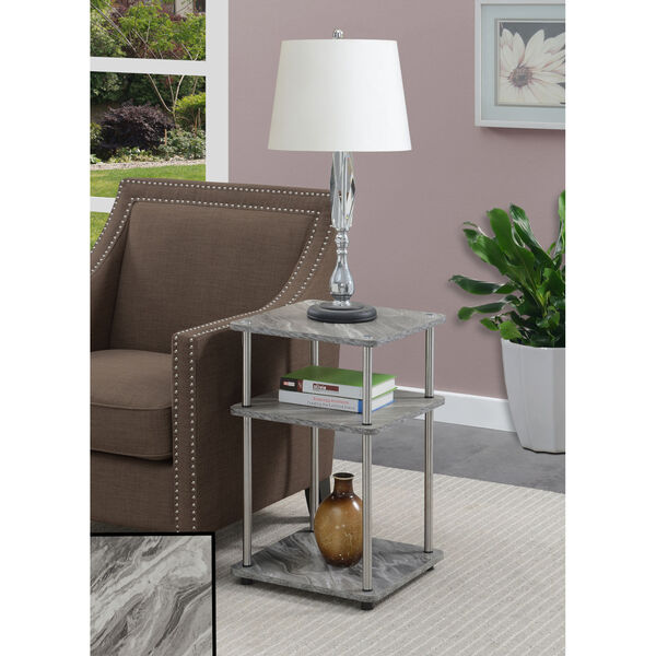 Design2Go Faux Gray Marble and Chrome Three-Tier End Table, image 2