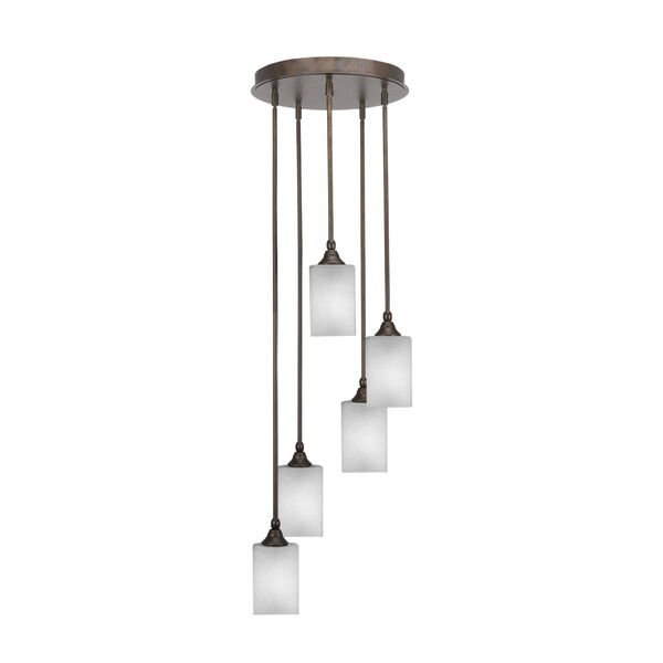 Empire Bronze Five-Light Cluster Pendant with Square White Muslin Glass, image 1