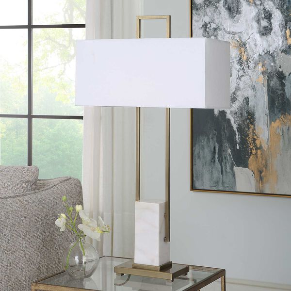 Column White and Brass Marble Table Lamp, image 3