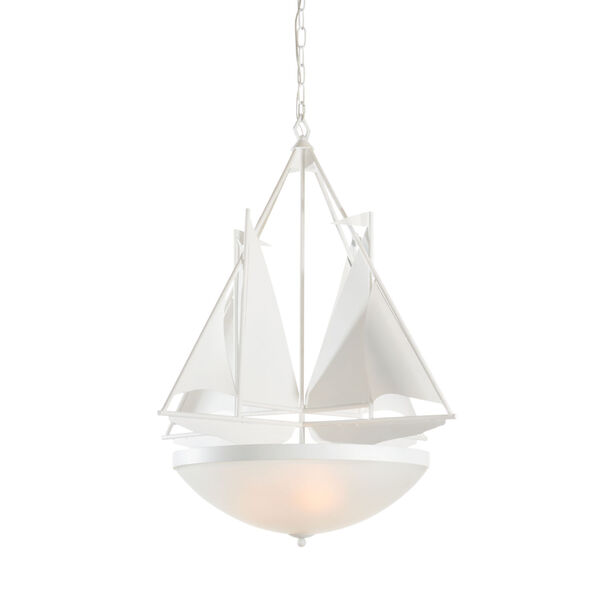 Regatta Matte White Three-Light Chandelier with Frosted Glass, image 1