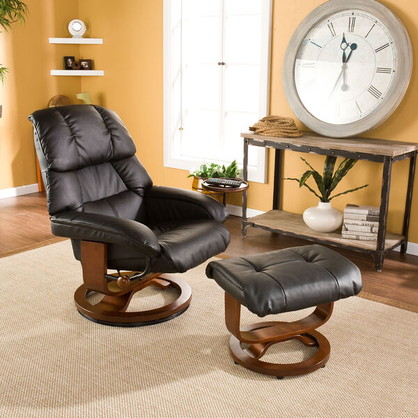 Black Bonded Leather Recliner and Ottoman, image 1