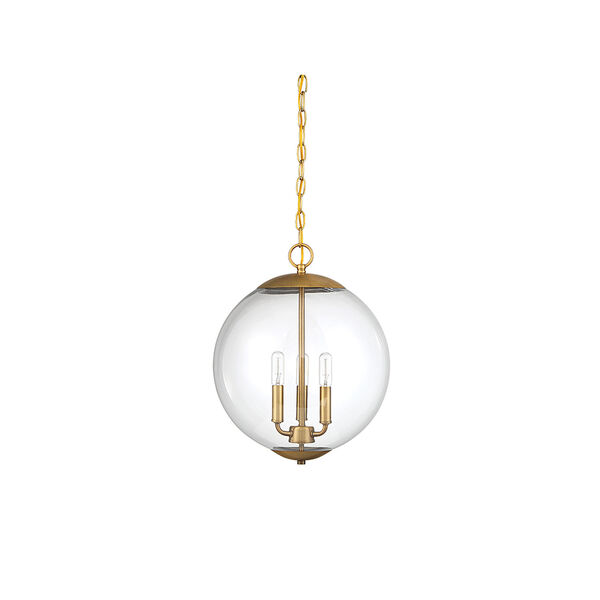Whittier Natural Brass Three-Light Globe Pendant, image 2