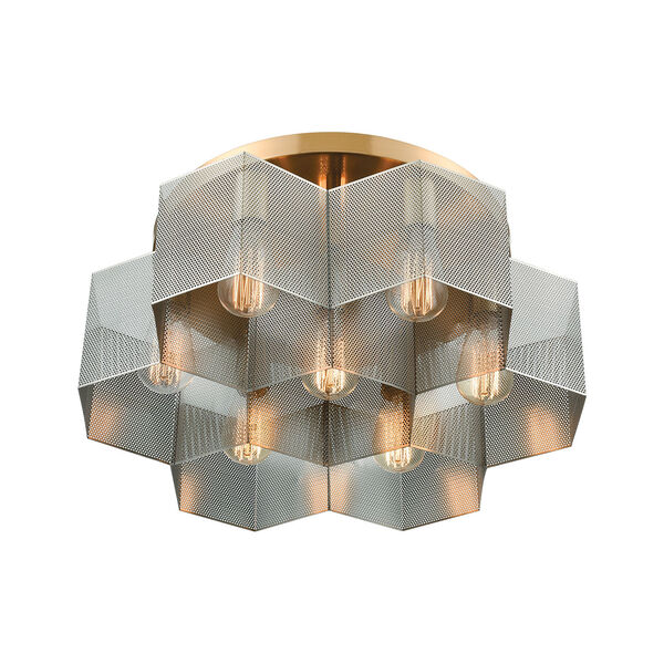 Compartir Satin Brass and Polished Nickel Seven-Light Semi Flush Mount, image 2