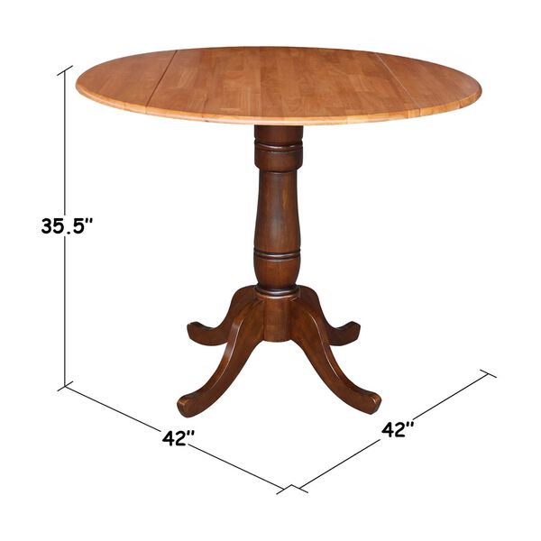 Cinnamon and Espresso 36-Inch High Round Top Dual Drop Leaf Pedestal Table, image 5