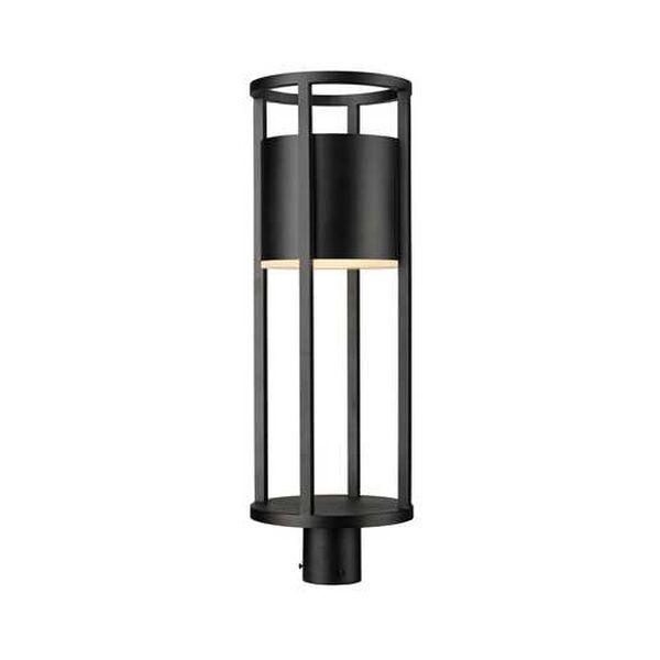 Luca Black LED Outdoor Post Mount Fixture with Etched Glass Shade, image 1