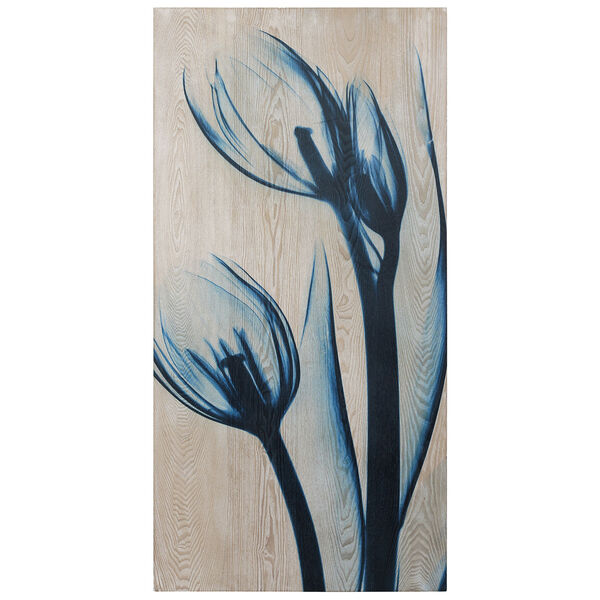Blue Tulips II Giclee Printed on Hand Finished Ash Wood Wall Art, image 2