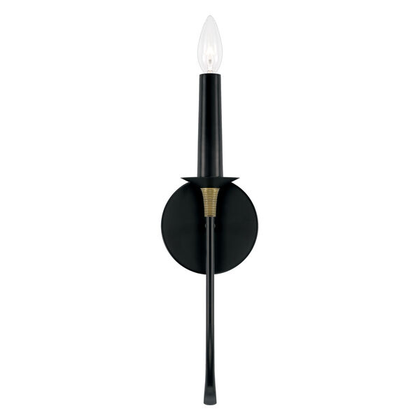 Amara Matte Black with Brass One-Light Sconce with and Brass Wrapped Detail, image 4