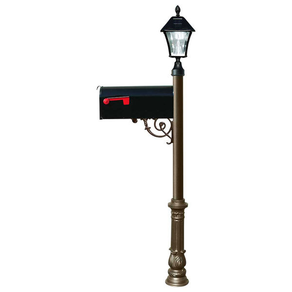 Lewiston Post with Economy 1 Mailbox, Ornate Base in Bronze Color with Black Solar Lamp, image 1