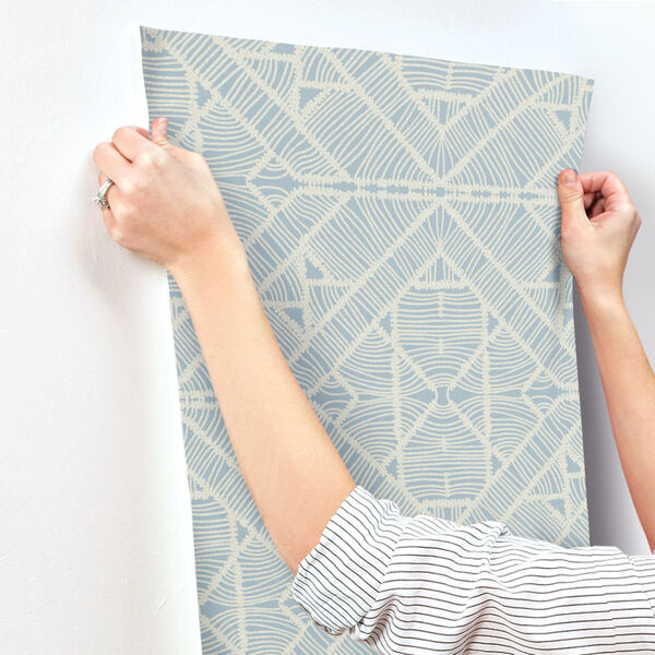Tropics Blue Diamond Macrame Pre Pasted Wallpaper - SAMPLE SWATCH ONLY, image 4