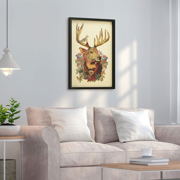 Black Framed Mr. Deer Dimensional Collage Graphic Glass Wall Art, image 5