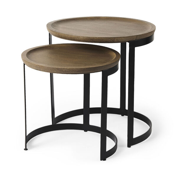 Aisley Light Brown and Black Round Nesting Side Table, Set of 2, image 1