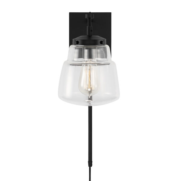Dillon Matte Black One-Light Dimmable Plug-In Wall Sconce with Clear Glass, image 2