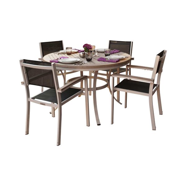 Travira Black Five-Piece Outdoor Round Table and Sling Chair Dining Set, image 1