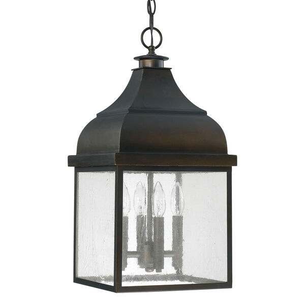 Kenwood Old Bronze Four-Light Outdoor Hanging Lantern with Antique Glass, image 1