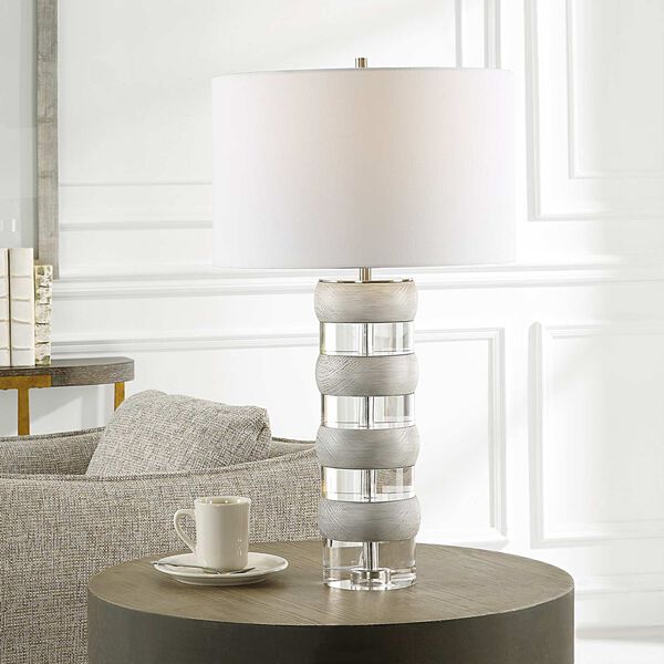 Band Together Brushed Nickel and White Crystal Table Lamp, image 2