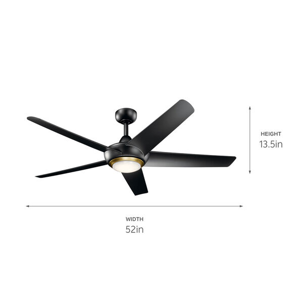 Kapono Satin Black 52-Inch LED Ceiling Fan, image 1