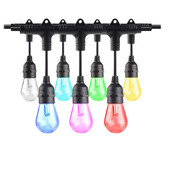 18-Piece Black Outdoor String Light Kit with Shatter Resistant S14 LED E26 Dimmable 16W RGB Color Changing Bulbs, image 1