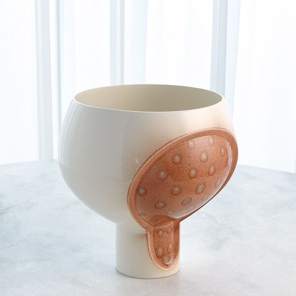 White and Brown Two Tone Squat Pod Vase, image 2