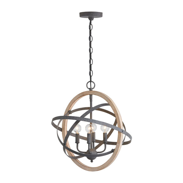 Iron and Wood 18-Inch Four-Light Pendant, image 2