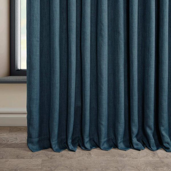 Story Blue Faux Linen Extra Wide Room Darkening Single Panel Curtain, image 6
