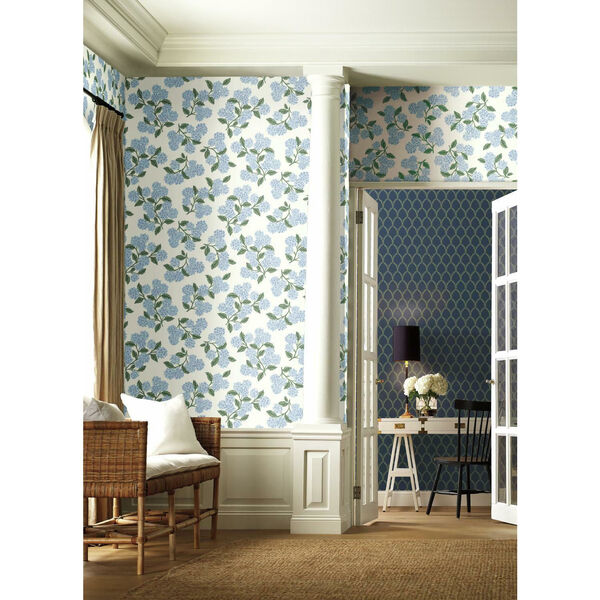 Rifle Paper Co. Blue and White Hydrangea Wallpaper, image 1