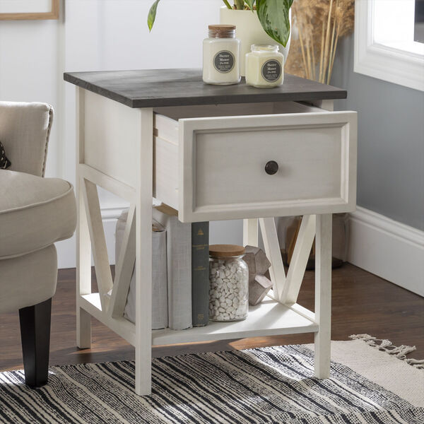 Natalee Gray and White One Drawer Side Table, image 4