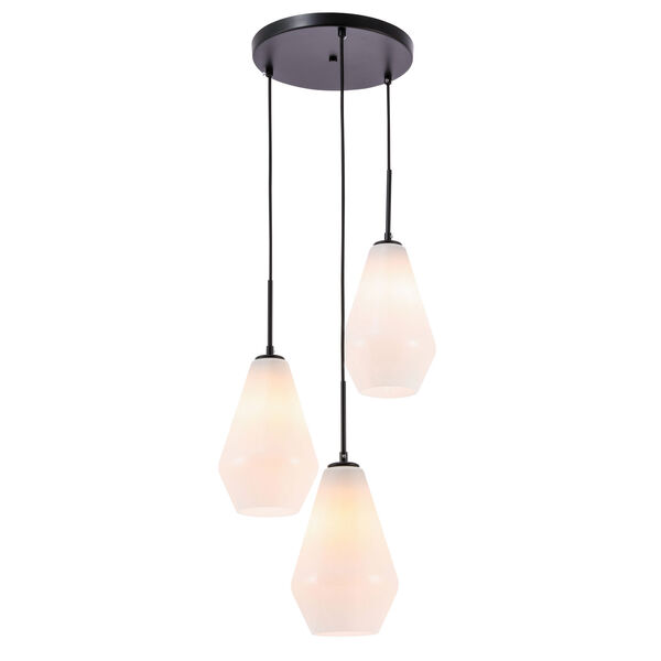Gene Black Three-Light Pendant with Frosted White Glass, image 1