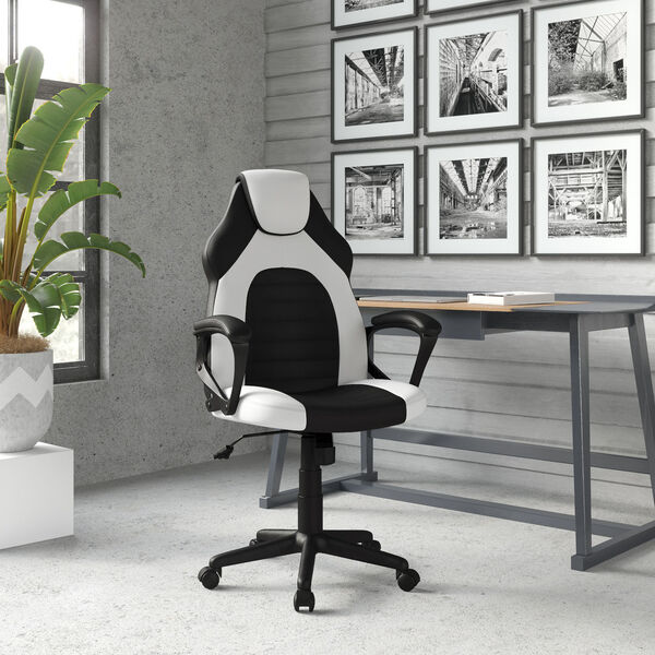 Oren White High Back Gaming Task Chair with Vegan Leather, image 2