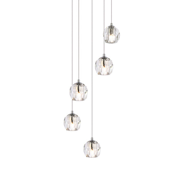 Eren Chrome 12-Inch Five-Light Pendant with Royal Cut Clear Crystal, image 3