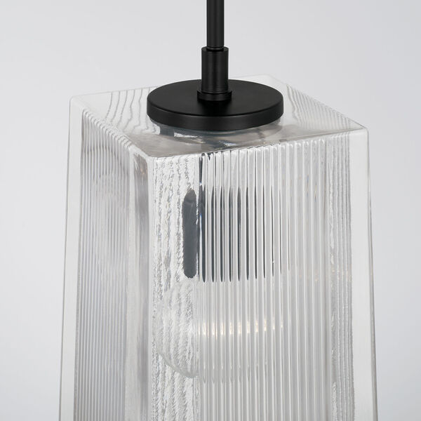 Lexi Matte Black One-Light Tapered Rectangular Pendant with Clear Fluted Glass, image 4