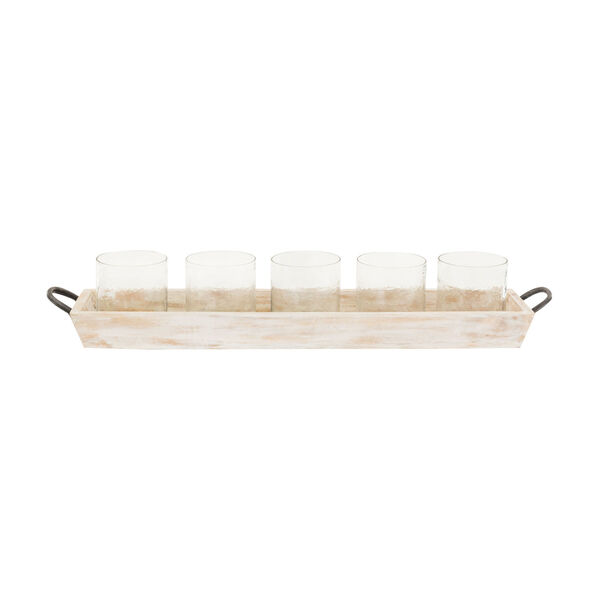 Linwood Whitewashed Wood, Hammered Clear and Antique Zinc 5-Inch Centerpiece Candle Holder, image 2
