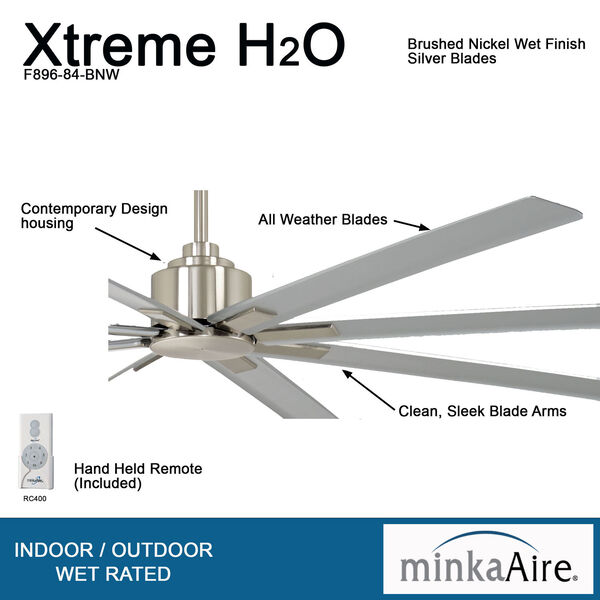 XTREME H2O Brushed Nickel 84-Inch Slipstream Wet Location Ceiling Fan, image 3