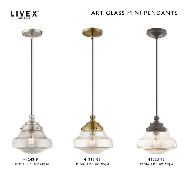 Art Glass Mini Pendants English Bronze 9-Inch One-Light Mini Pendant with Champagne Glass, image 5
