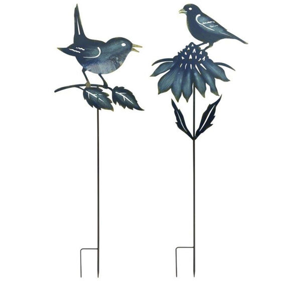 Blue Iron Bird Garden Stake Decorative Object, Set of Two, image 1
