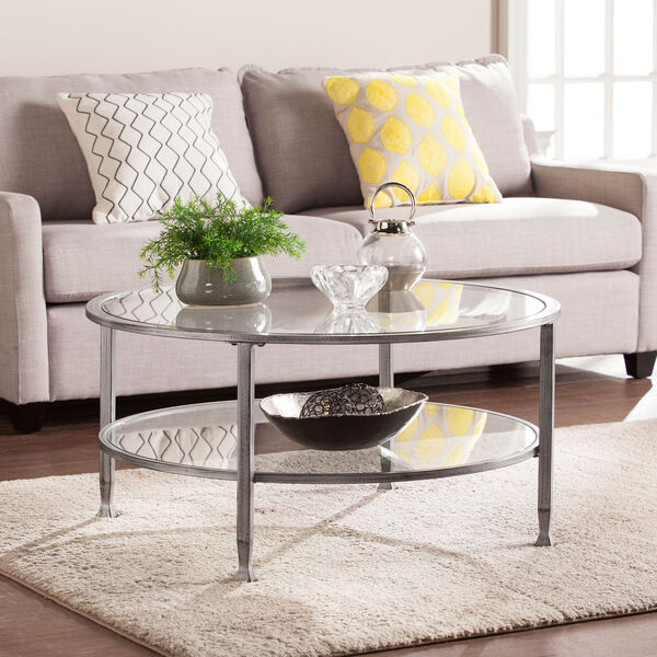 Jaymes Silver Metal and Glass Round Cocktail Table, image 1
